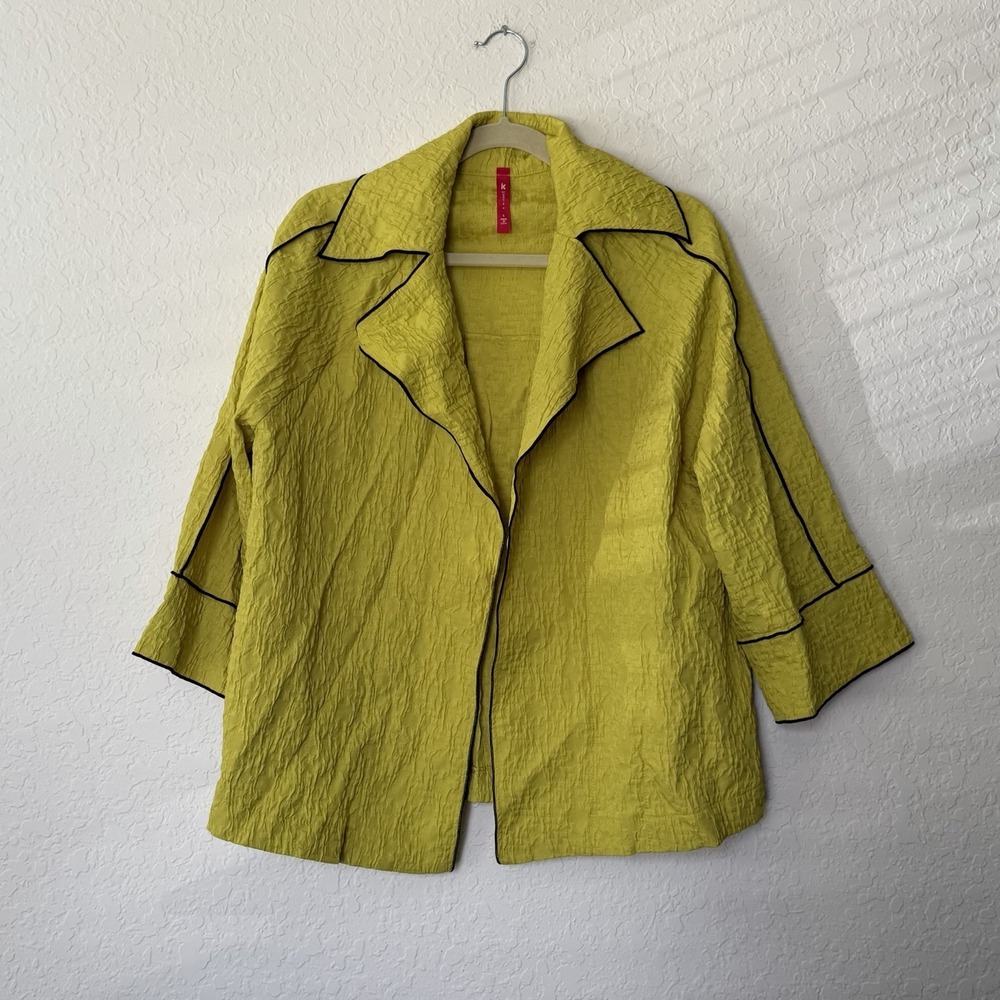IC By Connie K Jacket Top Large Yellow Chartreuse Artsy Shirt Topper Lagenlook